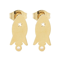 Золотой Ракетно-ионное покрытие (IP) 304 фурнитура для сережек-гвоздиков из нержавеющей стали, с петлей, золотые, 13.5x6.5 мм, отверстие : 1.2 мм, штифты : 0.8x11 мм