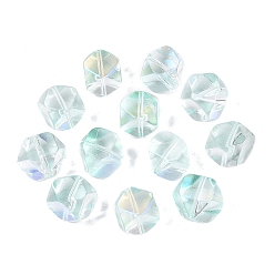 Pale Turquoise Electroplate Transparent Glass Beads, Cube, Faceted, Rainbow Plated, Baking Paint, Pale Turquoise, 11.5~12x13~13.5x9.5mm, Hole: 1~1.2mm