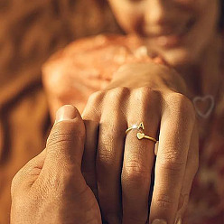 Letter A Латунь манжеты кольца, сердце и письмо, золотые, буква a, внутренний диаметр: 17~19 мм