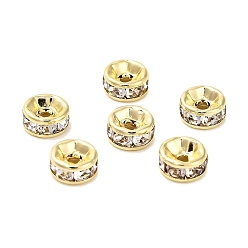 Настоящее золото 18K 316 разделительные бусины из хирургической нержавеющей стали со стразами, плоско-круглые, ионное покрытие (ip), плоско-круглые, реальный 18 k позолоченный, 6.5x3 мм, отверстие : 1.2 мм