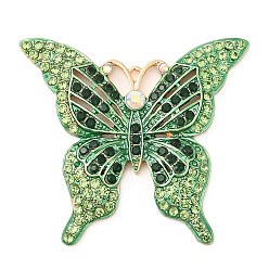 Оливин Подвески из цинкового сплава, со стразами, бабочка, оливина, 45x49x4.5 мм, отверстие : 1.6 мм