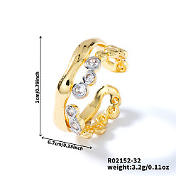 Золотой & Серебряный Геометрические латунные микропаве кубические цирконии манжеты открытые кольца для женщин, золотой и серебряный, 20x7 мм