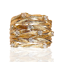 Золотой Кольца из латуни с микропаве, прозрачные кольца с кубическим цирконием, филиал, золотые, размер США 9 (18.9 мм)