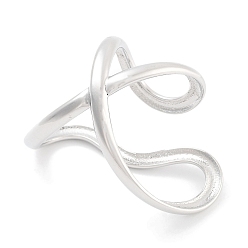 Нержавеющая Сталь Цвет Не тускнеет 304 открытые манжетные кольца из нержавеющей стали, кольца крест-накрест для женщин, цвет нержавеющей стали, 20 мм, внутренний диаметр: регулируемый