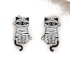 Cat Shape Акриловые подвески с принтом на хэллоуин, очарование в форме кошки, белые, форма кошки, 43x23 мм