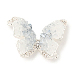 Серебро Подвески из кристаллов натурального кварца, звенья из латуни «бабочка» с микропаве, прозрачные циркониевые звенья с эмалью, серебряные, 17x23x6 мм, отверстие : 1 мм