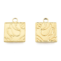 Настоящее золото 18K Ионное покрытие (ip) 201 подвески из нержавеющей стали, квадратный, реальный 18 k позолоченный, 19x15x1.5 мм, отверстие : 2.5 мм