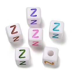 Letter Z Непрозрачные акриловые бусины, Эмаль стиле, куб с письмом, Письмо Z, 10x9.5x9 мм, отверстие : 3.8 мм, Около 560 шт / 500 г
