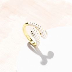 Белый Латунные эмалевые манжеты открытые кольца для женщин, без кадмия и без свинца, долговечный, стойки покрытие, реальный 18 k позолоченный, белые, 2.5~5.5 мм, внутренний диаметр: 17 мм