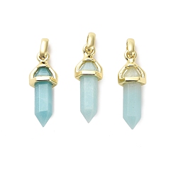 Flower Amazonite Подвеска с двумя концами из натурального цветка амазонита, граненые брелоки-пули с латунной фурнитурой, ионное покрытие (ip), золотые, 21x7x7.5 мм, отверстие : 3.5x2 мм