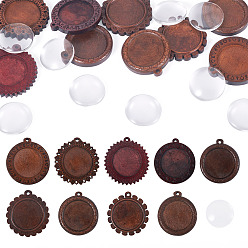 Кокосово-Коричневый Наборы для самостоятельного изготовления плоского круглого деревянного подноса-подвески, кокосового коричневый, 37.5~40x34~39.5x4.5~5.5 мм, отверстие : 2~2.5 мм, лоток : 25~25.5 мм