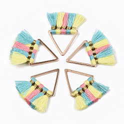 Разноцветный Полиэстер кисточкой подвески, с позолоченными соединительными кольцами из латуни, красочный, 22x15~20x2 мм