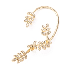 Золотой Ушные манжеты из сплава листового хрусталя и страз с пирсингом, серьги-гвоздики из сплава для женщин, золотые, 71x35x16 мм, штифты : 0.5 мм