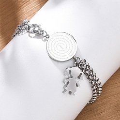 Нержавеющая Сталь Цвет 304 браслеты из многоцепочечных звеньев из нержавеющей стали, браслеты-цепочки роло для женщин, с плоским кругом со словом аминь и талисманом для девочки, цвет нержавеющей стали, 6-3/4 дюйм (17 см)