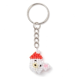 Платина Рождественские украшения из стеклянных семян ручной работы, с железными разрезными брелоками, медведь, платина, 8.2 см