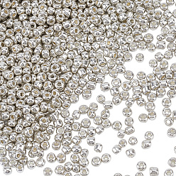 Plata 50 g de perlas de vidrio, estilo de colores metalizados, rondo, plata, 8/0, 3 mm, agujero: 1 mm