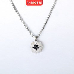 Stainless Steel Color 304 Stainless Steel Octagram Star Pendant Necklaces for Unisex, Black, Stainless Steel Color, 23.62 inch(60cm)