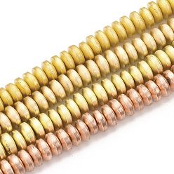 (52) Непрозрачная лаванда Гальванизировать немагнитных синтетический гематит бисер пряди, матовый стиль, Плоский круглый / диск, разноцветные, 6~6.5x3 мм, отверстие : 1.2 мм, около 142 шт / нитка, 15.7 дюйм