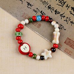 Разноцветный Эластичные браслеты из фарфоровых бусин ручной работы, яблоко, красочный, 5-7/8~9-7/8 дюйм (15~25 см)