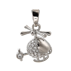 Platinum Brass Micro Pave Cubic Zirconia Charms, Helicopter, Platinum, 15x14x9.5mm, Hole: 5x3mm