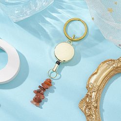 Красный Агат Брелок с драгоценными камнями, с катушками для значков из сплава и латунной застежкой для брелка, плоско-круглые, 107 мм