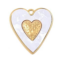 Белый Непрозрачные акриловые подвески, сердце, фурнитура из нержавеющей стали , реальный 18 k позолоченный, белые, 42x38x5 мм, отверстие : 4x3.5 мм
