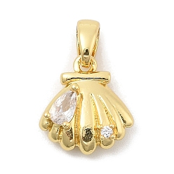 Shell Shape Подвески из листовой латуни с покрытием из прозрачного кубического циркония, без кадмия, без никеля и без свинца, реальный 18 k позолоченный, морские животные амулеты, формы раковины, 13x12x5 мм, отверстие : 5 мм