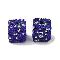 Сапфир Бусины из полимерной глины в форме куба со стразами, для ювелирных изделий diy, украшения из ручек и телефонных цепочек, сапфир, 14.5x14.5x14.5 мм, отверстие : 4 мм