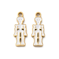 Белый 304 подвески из нержавеющей стали, череп, с эмалью, ионное покрытие (ip), реальный 18 k позолоченный, без никеля , белые, 15x6x1.5 мм, отверстие : 1.5 мм