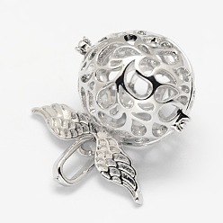 Платина Полый круглый с подвесками из латуни с крышкой, для ожерелья, без кадмия, без никеля и без свинца, платина, 27x27x19.5 мм, отверстия: 4x8 mm, Внутренний диаметр: 16 mm