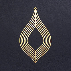 Золотой 201 из нержавеющей стали большие кулоны, лист, золотые, 70x39.5x1 мм, отверстие : 1.6 мм