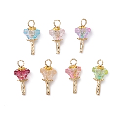 Золотой Гальванизированные стеклянные бусины с колпачками из сплава и ромашки-разделители в тибетском стиле и 304 подвески с петлями из нержавеющей стали, цветок, золотые, 18.5x9x9 мм, отверстие : 2 мм