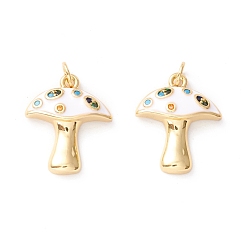 Белый Осенняя тема стеллаж с покрытием из латуни микро паве красочные подвески из кубического циркония, с эмалью, без кадмия, без никеля и без свинца, реальный 18 k позолоченный, гриб, белые, 16.5x14x3.5 мм, отверстие : 2.8 мм