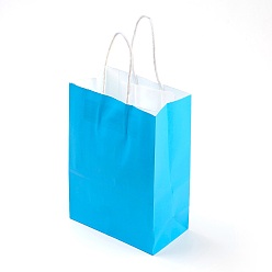 Dodger Blue Pure Color Kraft Paper Bags, Gift Bags, Shopping Bags, with Paper Twine Handles, Rectangle, Dodger Blue, 21x15x8cm