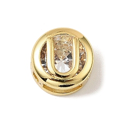 Letter U Латунные микро проложить кубического циркония многожильных ссылки, плоские круглые с буквы, реальный 18 k позолоченный, Буква U, 10x6.5 мм, отверстие : 5x3 мм