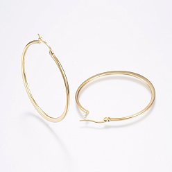 Golden 304 Stainless Steel Big Hoop Earrings, Hypoallergenic Earrings, Flat Ring Shape, Golden, 12 Gauge, 44~46x2mm, Pin: 0.7x1mm