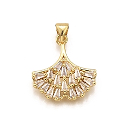 Настоящее золото 18K Латунные микро проложить кубического циркония подвески, гинкго лист, стойки покрытие, долговечный, без свинца и без кадмия, реальный 18 k позолоченный, 20x18.5x2.5 мм, отверстие : 5x3.5 мм