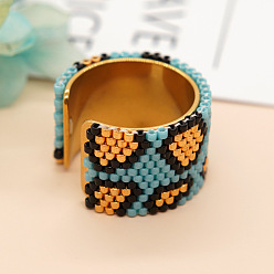 Небесно-голубой Регулируемые манжеты в стиле бохо 304 из нержавеющей стали и стеклянных бусин, шестиугольник, голубой, внутренний диаметр: 20 мм
