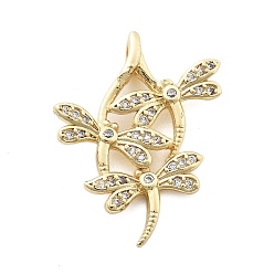 Dragonfly Латунные микро проложить кубического циркония подвески, реальный 18 k позолоченный, стрекоза, 26x20x5 мм, отверстие : 4x2 мм