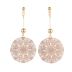 Light Gold Stud Earrings, with Brass Findings and 304 Stainless Steel Stud Earring Findings, with Ear Nuts, Flower, Light Gold, 63mm, Pin: 0.7mm