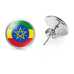 Разноцветный Плоские круглые стеклянные серьги-гвоздики на тему национального флага, серьги из платинового сплава, красочный, 12 мм