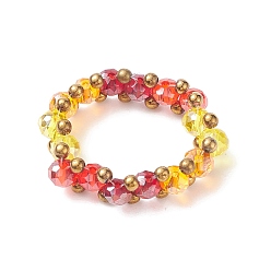 Orange Red Glass Braided Bead Finger Ring for Women, Orange Red, US Size 7 3/4(17.9mm)
