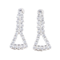 Platinum Brass Micro Pave Cubic Zirconia Stud Earrings, Triangle, Platinum, 64x24.5mm