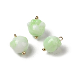 Pale Green Acrylic Pendants, Imitation Gemstone, with Brass Loops, Footprint, Pale Green, 16x13x11mm, Hole: 1.6mm