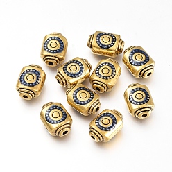 Blue Alloy Enamel Beads, Rectangle with Spot Pattern, Antique Golden, Blue, 12.5x9x5.5mm, Hole: 1.6mm
