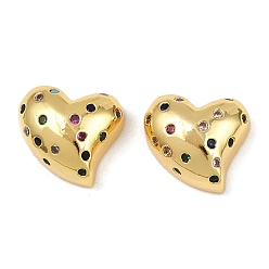 Настоящее золото 18K Латунные микро проложить кубического циркония бусы, без кадмия и без свинца, сердце, реальный 18 k позолоченный, 13x12x5.5 мм, отверстие : 1.8~2 мм