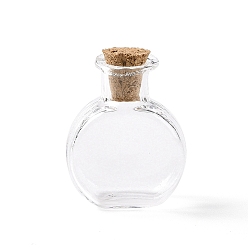 Clear Flat Round Miniature Glass Bottles, with Cork Stoppers, Empty Wishing Bottles, for Dollhouse Accessories, Jewelry Making, Clear, 11.5x21x31mm
