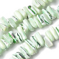Светло-зеленый Окрашенные нити натуральных бусин-ракушек трохуса, самородки, светло-зеленый, 9~21x5~7x6~8 мм, отверстие : 1.2 мм, около 54~67 шт / нитка, 14.76~15.24 дюйм (37.5~38.7 см)