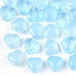 Deep Sky Blue Transparent Spray Painted Glass Beads, Heart, Imitation Jelly, Deep Sky Blue, 6x6x4mm, Hole: 0.9mm