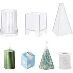 Прозрачный Наборы пластиковых форм для свечей, для свечных инструментов, с экологически чистым фитилем для свечи, хлопок шнур, прозрачные, 10.8x5.7x5.7 см, 8.6 мм, 6.4x5.6x5.6 см, 3 шт / комплект
